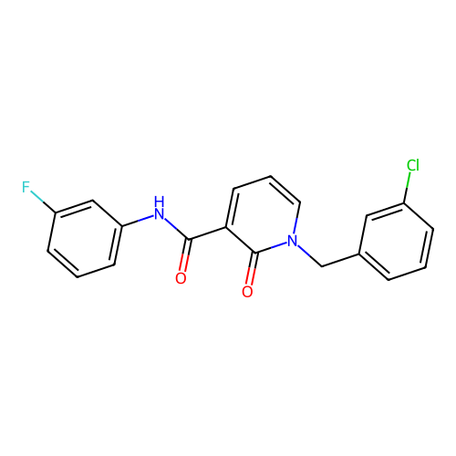 1-(3-chlorobenzyl)-N-(3-fluorophenyl)-2-oxo-1,2-dihydropyridine-3-carboxamide structure