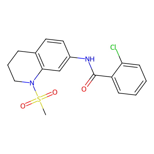 2-chloro-N-(1-methylsulfonyl-3,4-dihydro-2H-quinolin-7-yl)benzamide structure