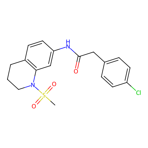 2-(4-chlorophenyl)-N-(1-methylsulfonyl-3,4-dihydro-2H-quinolin-7-yl)acetamide structure