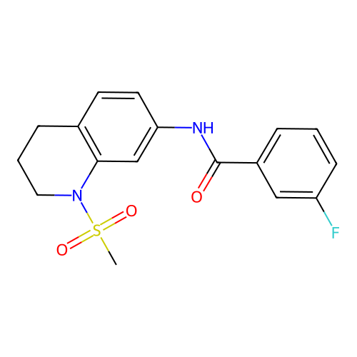 3-fluoro-N-(1-methylsulfonyl-3,4-dihydro-2H-quinolin-7-yl)benzamide structure