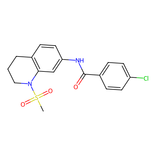 4-chloro-N-(1-methylsulfonyl-3,4-dihydro-2H-quinolin-7-yl)benzamide structure