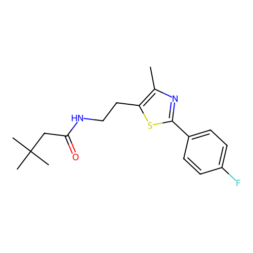 N-{2-[2-(4-fluorophenyl)-4-methyl-1,3-thiazol-5-yl]ethyl}-3,3-dimethylbutanamide structure