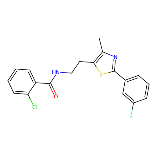 2-chloro-N-{2-[2-(3-fluorophenyl)-4-methyl-1,3-thiazol-5-yl]ethyl}benzamide structure