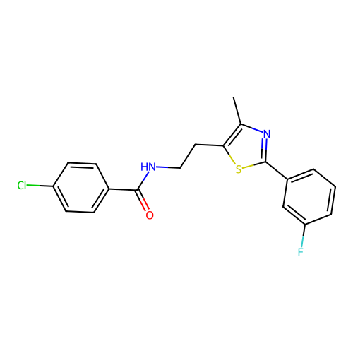 4-chloro-N-{2-[2-(3-fluorophenyl)-4-methyl-1,3-thiazol-5-yl]ethyl}benzamide structure