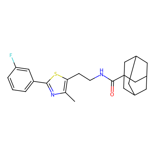 N-{2-[2-(3-fluorophenyl)-4-methyl-1,3-thiazol-5-yl]ethyl}adamantane-1-carboxamide structure