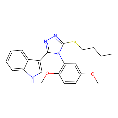 3-(5-(butylthio)-4-(2,5-dimethoxyphenyl)-4H-1,2,4-triazol-3-yl)-1H-indole structure