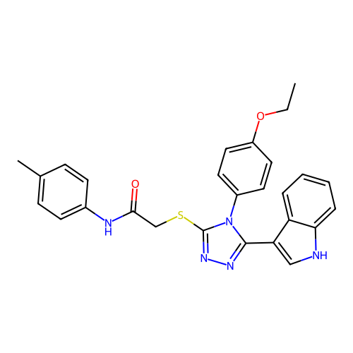 2-{[4-(4-ethoxyphenyl)-5-(1H-indol-3-yl)-4H-1,2,4-triazol-3-yl]sulfanyl}-N-(4-methylphenyl)acetamide structure
