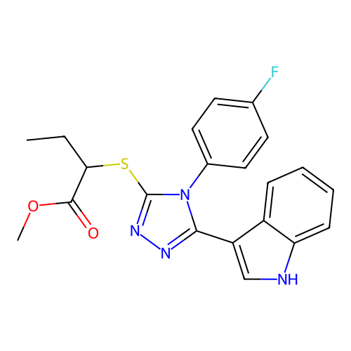 methyl 2-{[4-(4-fluorophenyl)-5-(1H-indol-3-yl)-4H-1,2,4-triazol-3-yl]sulfanyl}butanoate structure