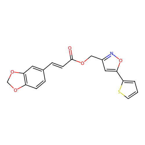 [5-(thiophen-2-yl)-1,2-oxazol-3-yl]methyl (2Z)-3-(2H-1,3-benzodioxol-5-yl)prop-2-enoate structure
