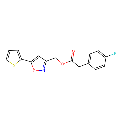 (5-(Thiophen-2-yl)isoxazol-3-yl)methyl 2-(4-fluorophenyl)acetate structure