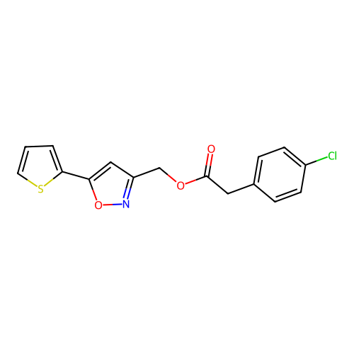 (5-(Thiophen-2-yl)isoxazol-3-yl)methyl 2-(4-chlorophenyl)acetate structure
