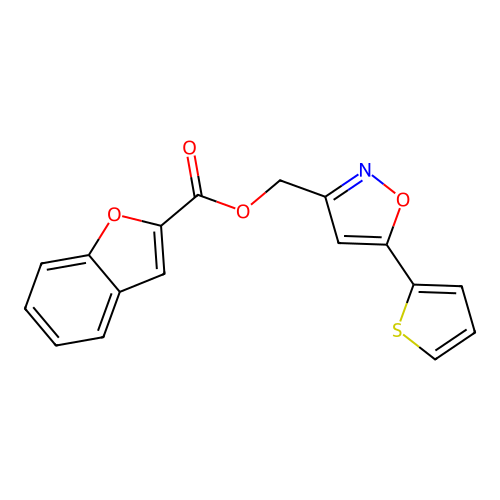 (5-(Thiophen-2-yl)isoxazol-3-yl)methyl benzofuran-2-carboxylate structure