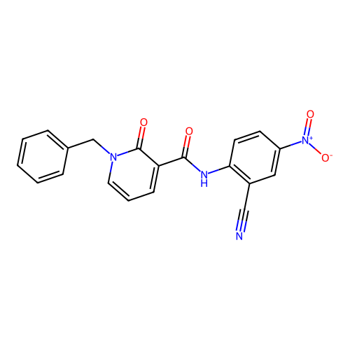 1-benzyl-N-(2-cyano-4-nitrophenyl)-2-oxo-1,2-dihydropyridine-3-carboxamide structure