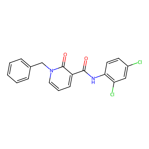 1-benzyl-N-(2,4-dichlorophenyl)-2-oxo-1,2-dihydropyridine-3-carboxamide structure