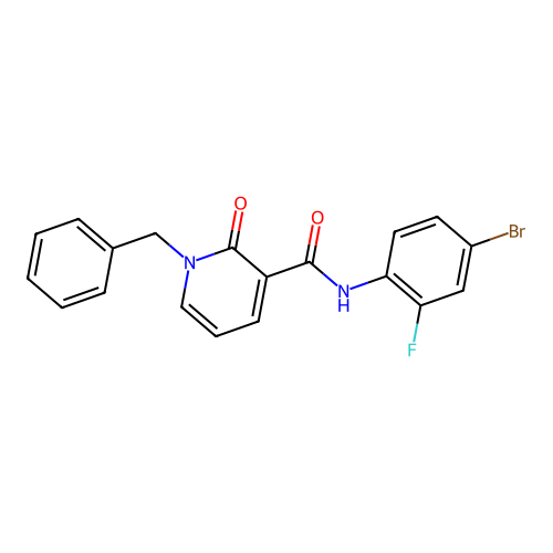 1-benzyl-N-(4-bromo-2-fluorophenyl)-2-oxo-1,2-dihydropyridine-3-carboxamide structure
