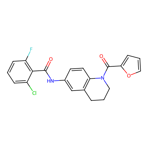 2-chloro-6-fluoro-N-[1-(furan-2-carbonyl)-1,2,3,4-tetrahydroquinolin-6-yl]benzamide structure