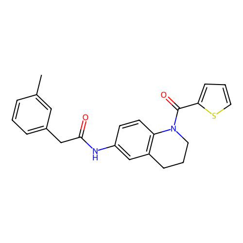 2-(3-methylphenyl)-N-[1-(thiophene-2-carbonyl)-1,2,3,4-tetrahydroquinolin-6-yl]acetamide structure