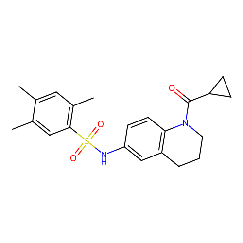 N-(1-cyclopropanecarbonyl-1,2,3,4-tetrahydroquinolin-6-yl)-2,4,5-trimethylbenzene-1-sulfonamide structure