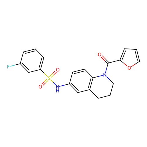 3-fluoro-N-[1-(furan-2-carbonyl)-1,2,3,4-tetrahydroquinolin-6-yl]benzene-1-sulfonamide structure