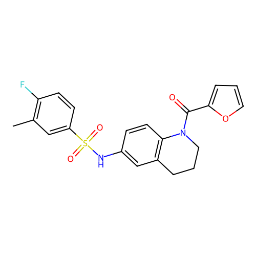 4-fluoro-N-[1-(furan-2-carbonyl)-1,2,3,4-tetrahydroquinolin-6-yl]-3-methylbenzene-1-sulfonamide structure
