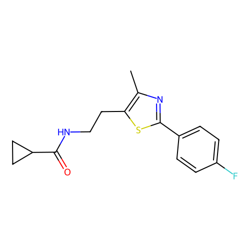N-{2-[2-(4-fluorophenyl)-4-methyl-1,3-thiazol-5-yl]ethyl}cyclopropanecarboxamide structure