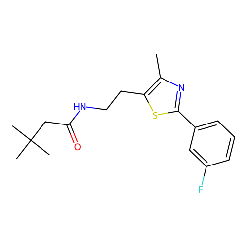N-{2-[2-(3-fluorophenyl)-4-methyl-1,3-thiazol-5-yl]ethyl}-3,3-dimethylbutanamide structure