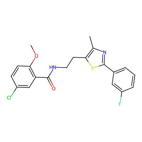 5-chloro-N-{2-[2-(3-fluorophenyl)-4-methyl-1,3-thiazol-5-yl]ethyl}-2-methoxybenzamide structure