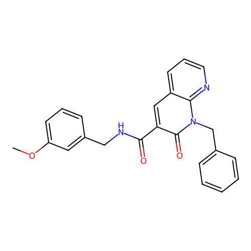 1-benzyl-N-(3-methoxybenzyl)-2-oxo-1,2-dihydro-1,8-naphthyridine-3-carboxamide structure