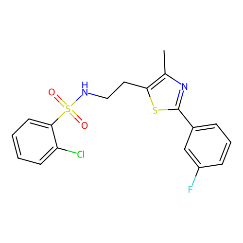 2-chloro-N-(2-(2-(3-fluorophenyl)-4-methylthiazol-5-yl)ethyl)benzenesulfonamide structure