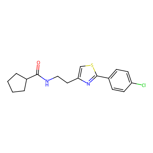 N-{2-[2-(4-chlorophenyl)-1,3-thiazol-4-yl]ethyl}cyclopentanecarboxamide structure