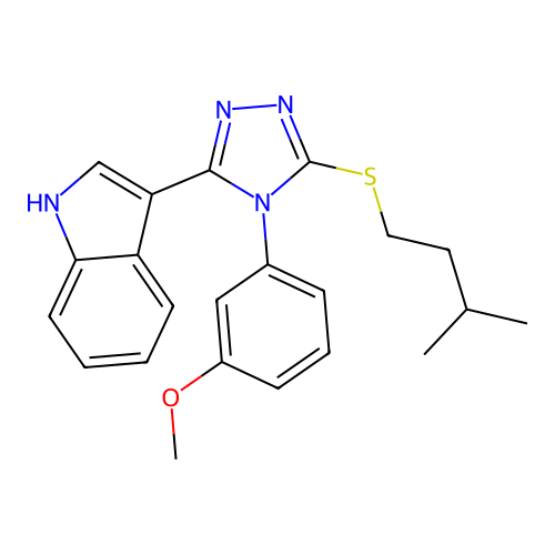 3-(5-(isopentylthio)-4-(3-methoxyphenyl)-4H-1,2,4-triazol-3-yl)-1H-indole structure