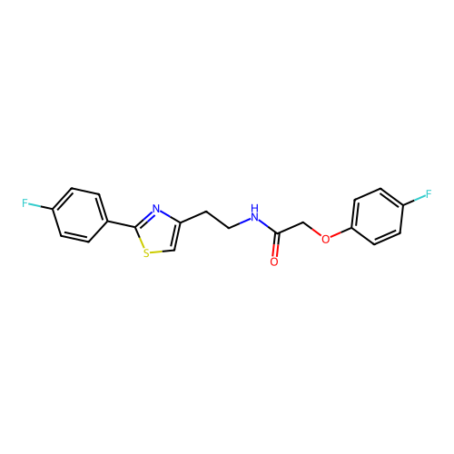 2-(4-fluorophenoxy)-N-[2-[2-(4-fluorophenyl)-1,3-thiazol-4-yl]ethyl]acetamide structure