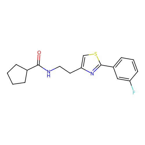 N-{2-[2-(3-fluorophenyl)-1,3-thiazol-4-yl]ethyl}cyclopentanecarboxamide structure