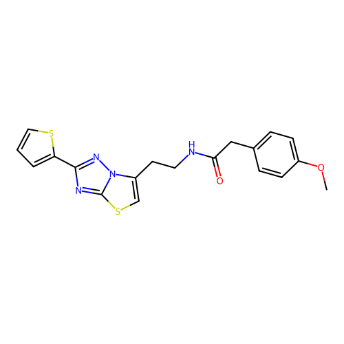 2-(4-methoxyphenyl)-N-{2-[2-(thiophen-2-yl)-[1,2,4]triazolo[3,2-b][1,3]thiazol-6-yl]ethyl}acetamide structure