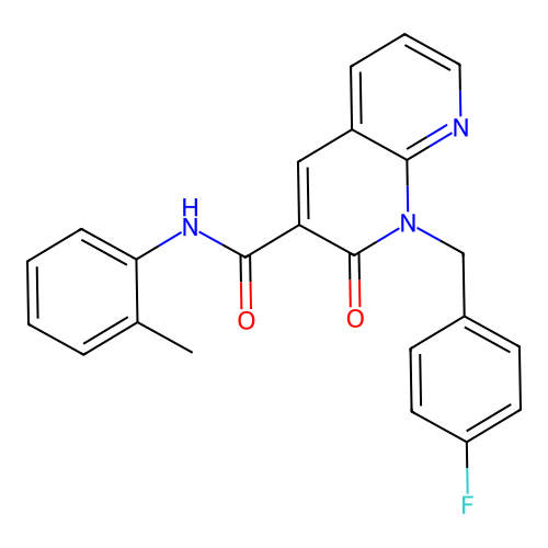 1-(4-fluorobenzyl)-2-oxo-N-(o-tolyl)-1,2-dihydro-1,8-naphthyridine-3-carboxamide structure