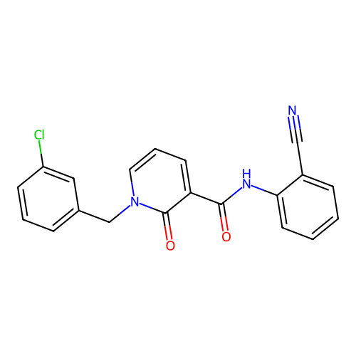 1-(3-chlorobenzyl)-N-(2-cyanophenyl)-2-oxo-1,2-dihydropyridine-3-carboxamide structure