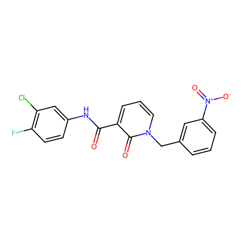 N-(3-chloro-4-fluorophenyl)-1-[(3-nitrophenyl)methyl]-2-oxo-1,2-dihydropyridine-3-carboxamide structure