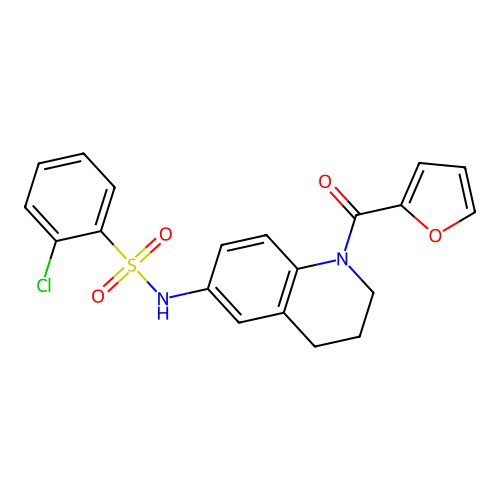 2-chloro-N-[1-(furan-2-carbonyl)-1,2,3,4-tetrahydroquinolin-6-yl]benzene-1-sulfonamide structure