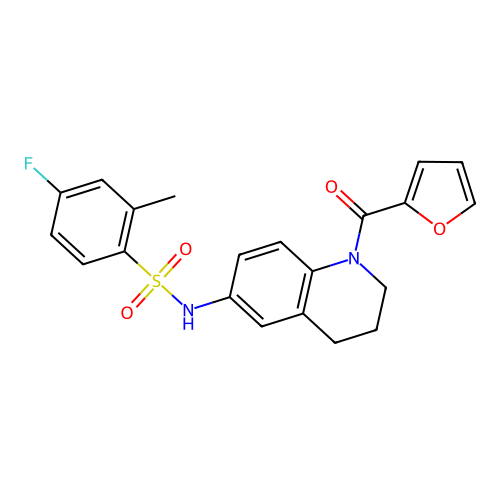 4-fluoro-N-[1-(furan-2-carbonyl)-1,2,3,4-tetrahydroquinolin-6-yl]-2-methylbenzene-1-sulfonamide structure