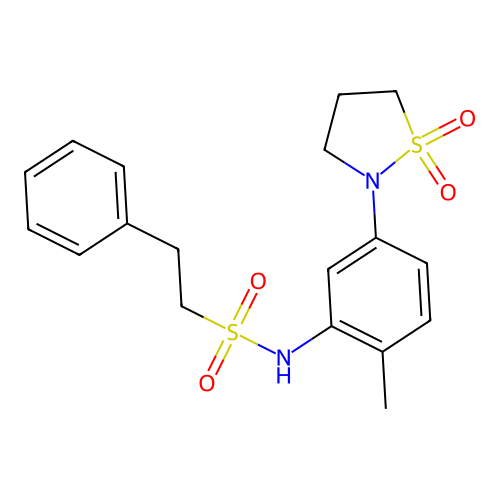 N-(5-(1,1-dioxidoisothiazolidin-2-yl)-2-methylphenyl)-2-phenylethanesulfonamide structure
