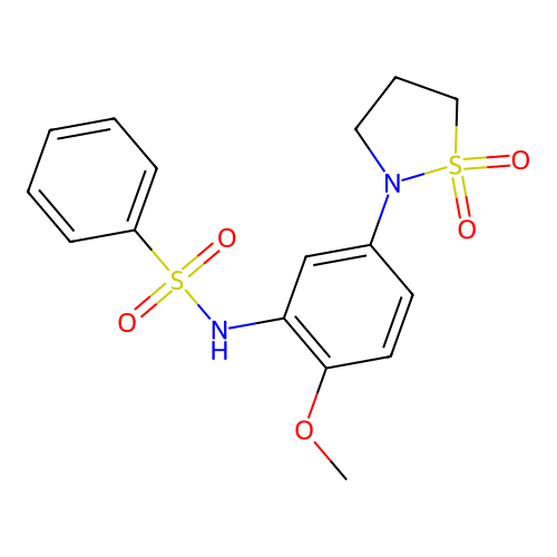 N-(5-(1,1-dioxidoisothiazolidin-2-yl)-2-methoxyphenyl)benzenesulfonamide structure
