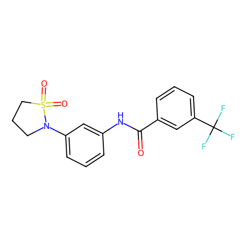 N-(3-(1,1-dioxidoisothiazolidin-2-yl)phenyl)-3-(trifluoromethyl)benzamide structure