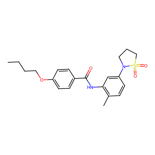 4-butoxy-N-(5-(1,1-dioxidoisothiazolidin-2-yl)-2-methylphenyl)benzamide structure