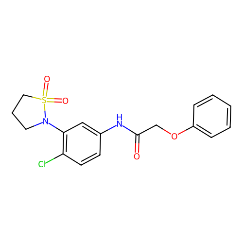 N-(4-chloro-3-(1,1-dioxidoisothiazolidin-2-yl)phenyl)-2-phenoxyacetamide structure
