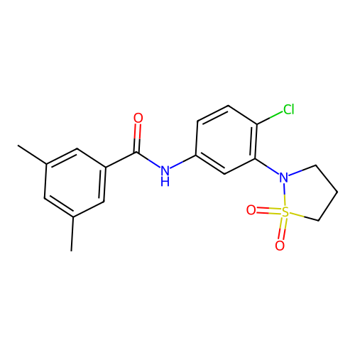N-(4-chloro-3-(1,1-dioxidoisothiazolidin-2-yl)phenyl)-3,5-dimethylbenzamide structure