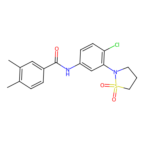 N-(4-chloro-3-(1,1-dioxidoisothiazolidin-2-yl)phenyl)-3,4-dimethylbenzamide structure