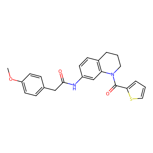 2-(4-methoxyphenyl)-N-[1-(thiophene-2-carbonyl)-1,2,3,4-tetrahydroquinolin-7-yl]acetamide structure