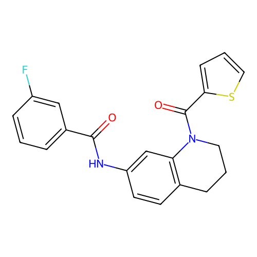 3-fluoro-N-[1-(thiophene-2-carbonyl)-1,2,3,4-tetrahydroquinolin-7-yl]benzamide structure