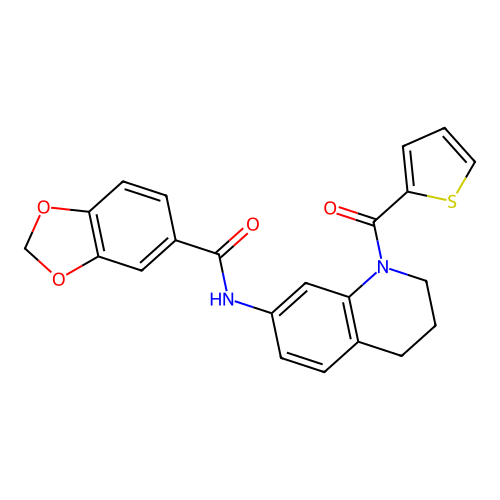 N-[1-(thiophene-2-carbonyl)-1,2,3,4-tetrahydroquinolin-7-yl]-2H-1,3-benzodioxole-5-carboxamide structure