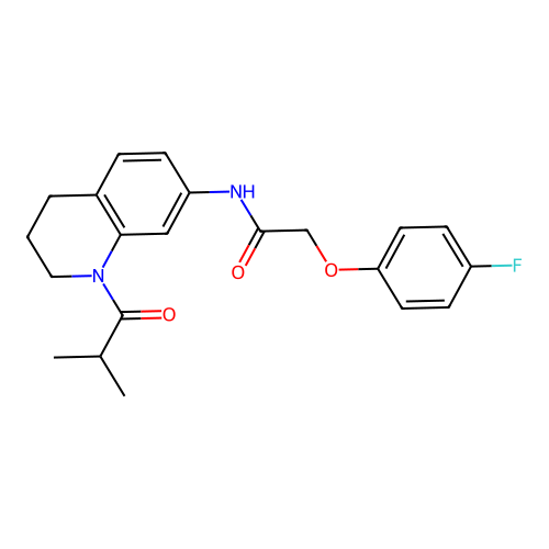 2-(4-fluorophenoxy)-N-(1-isobutyryl-1,2,3,4-tetrahydroquinolin-7-yl)acetamide structure